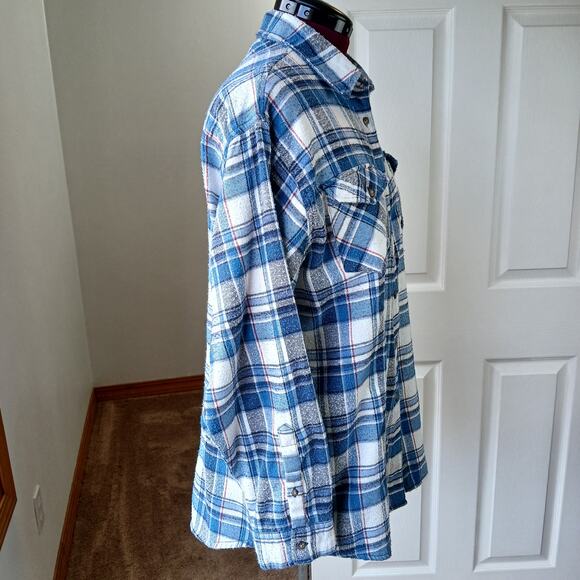 Canyon Guide Juneau Flannel Shirt 2X blue white plaid LS well worn warm soft - Picture 5 of 14